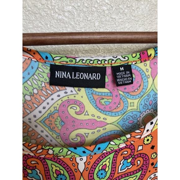 Nina Leonard Bright Multicolor Jersey Maxi Dress size Medium Short sleeve boho - Picture 3 of 5